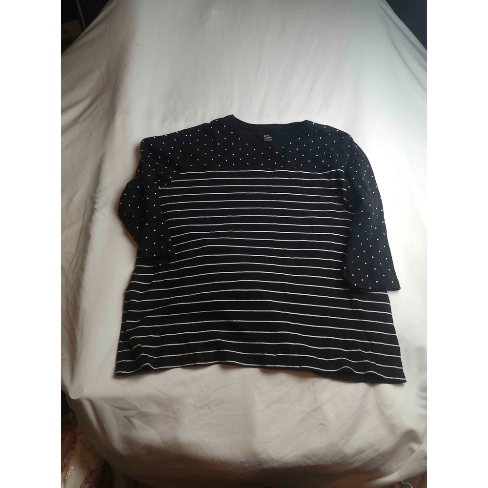 Kim Rogers Perfectly Soft T-Shirt Womens Size 1X Black Knit Stripe Polka Dot